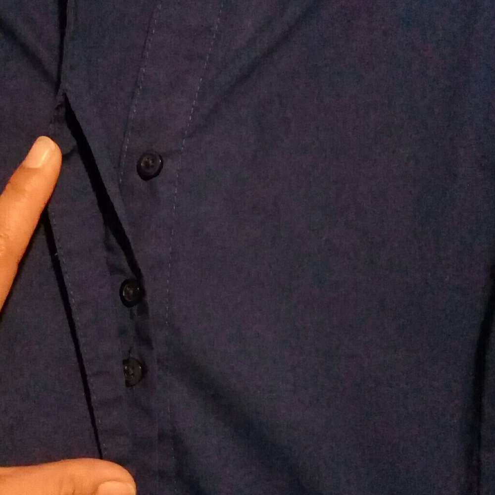 Dark Blue Stretchy Hidden Button Shirt - Picture 4 of 7